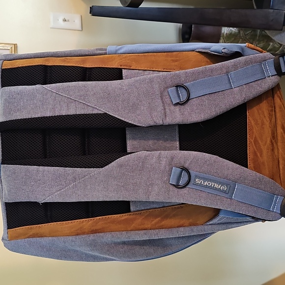 All Of Us Blue and Brown Foldable Backpack with Faux Leather Accents - Picture 3 of 10
